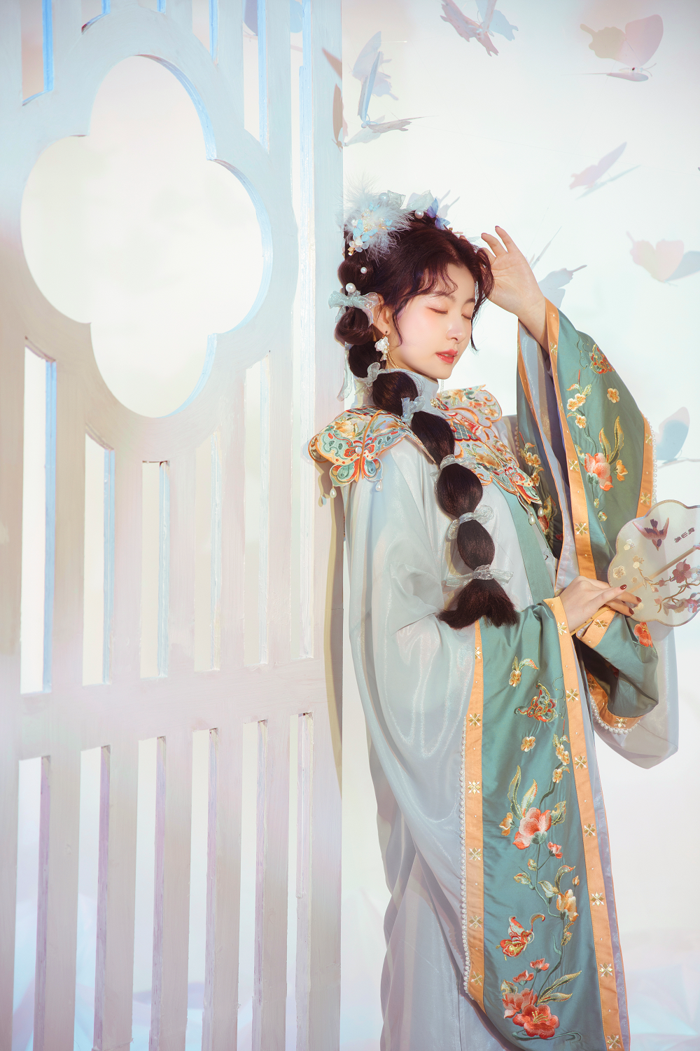 Handmade Embroidery Floral Women Dress Vintage Chinese Hanfu Suit Girls Cosplay Costume 2 Pieces Set Pleated Skirt - DIELING
