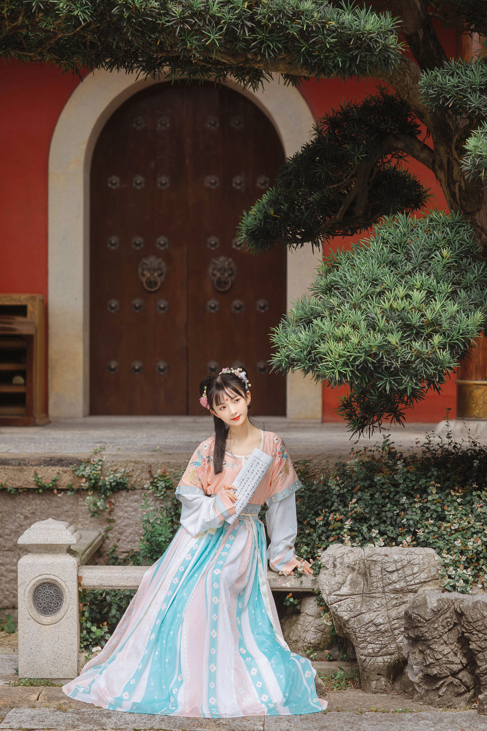 Handmade Embroidery Floral Women Hanfu Dress Cosplay Costume Vintage Stage Show Clothes 3 Pieces Set - WANER