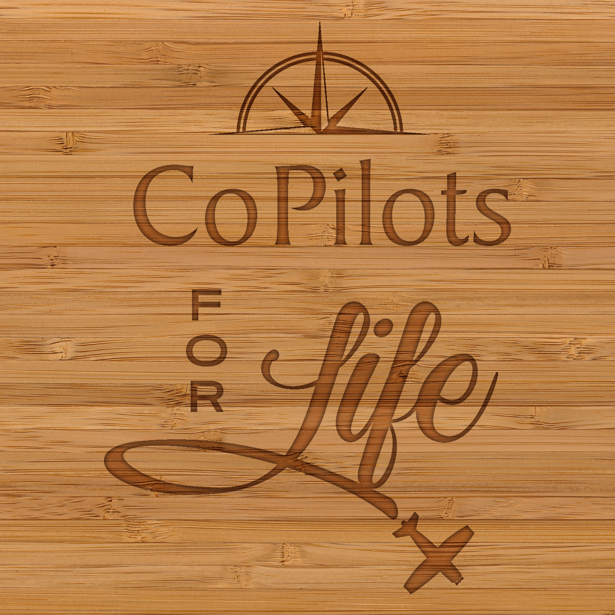 Co-Pilots For Life Bamboo Square Coaster Set with Holder