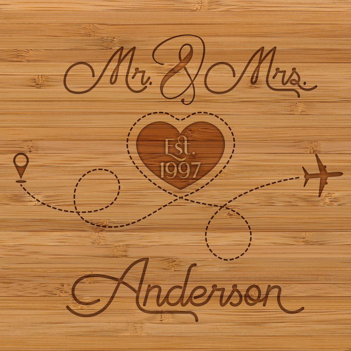 Mr. & Mrs. Customizable Bamboo Square Coaster Set with Holder