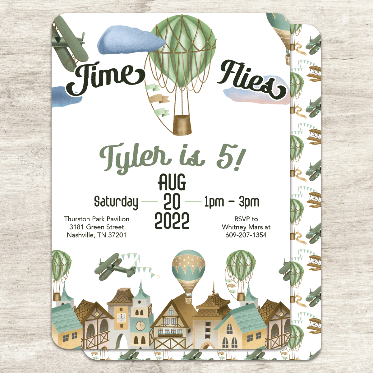 Time Flies Hot Air Balloons Birthday Invitation