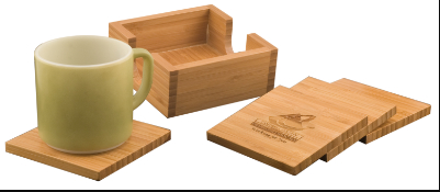 Customizable Bamboo Square Coaster Set with Holder