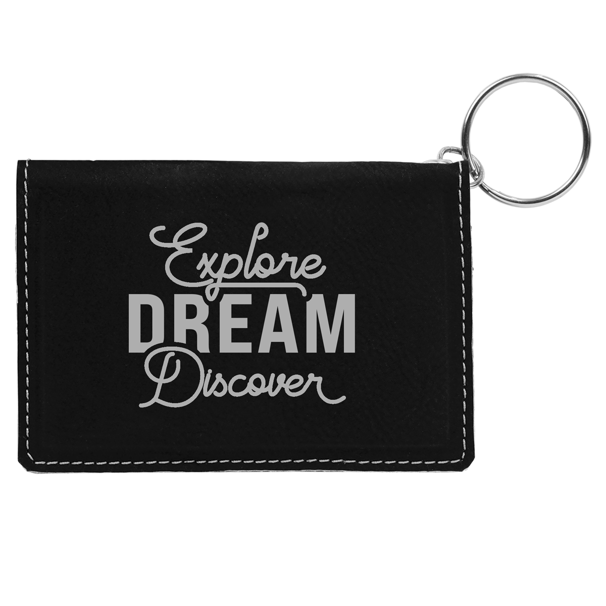 Explore-Dream-Discover - Leatherette Keychain ID Holder