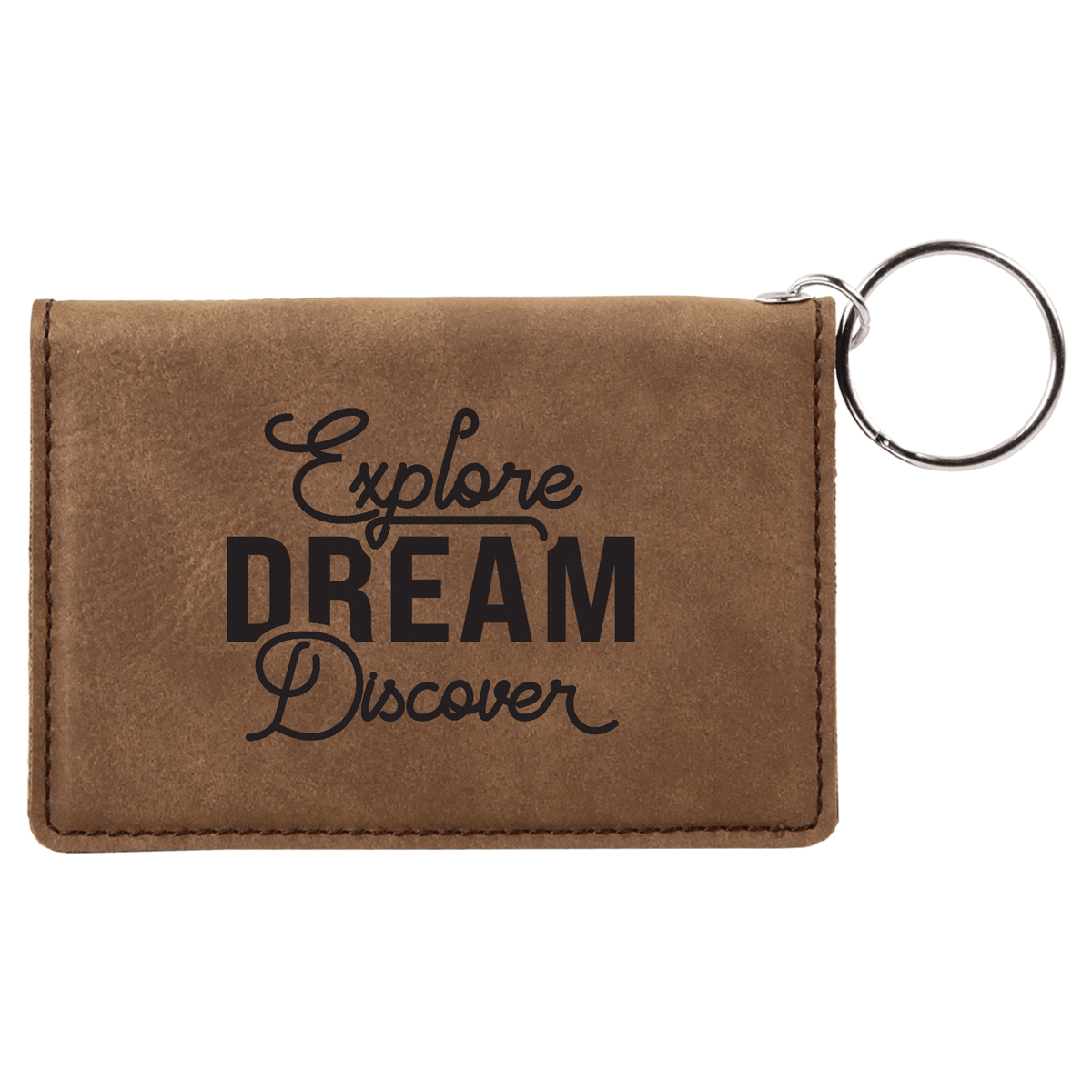 Explore-Dream-Discover - Leatherette Keychain ID Holder