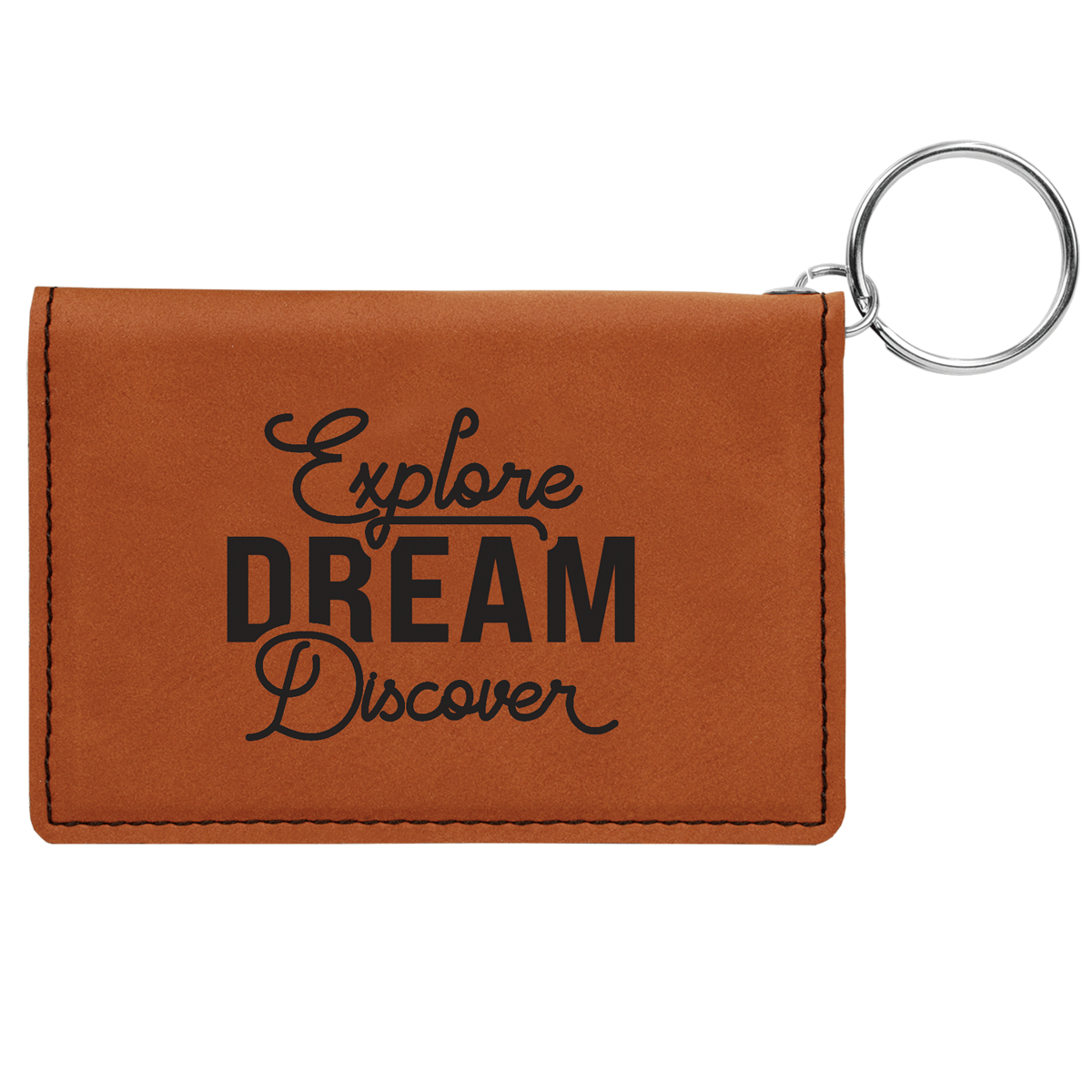 Explore-Dream-Discover - Leatherette Keychain ID Holder