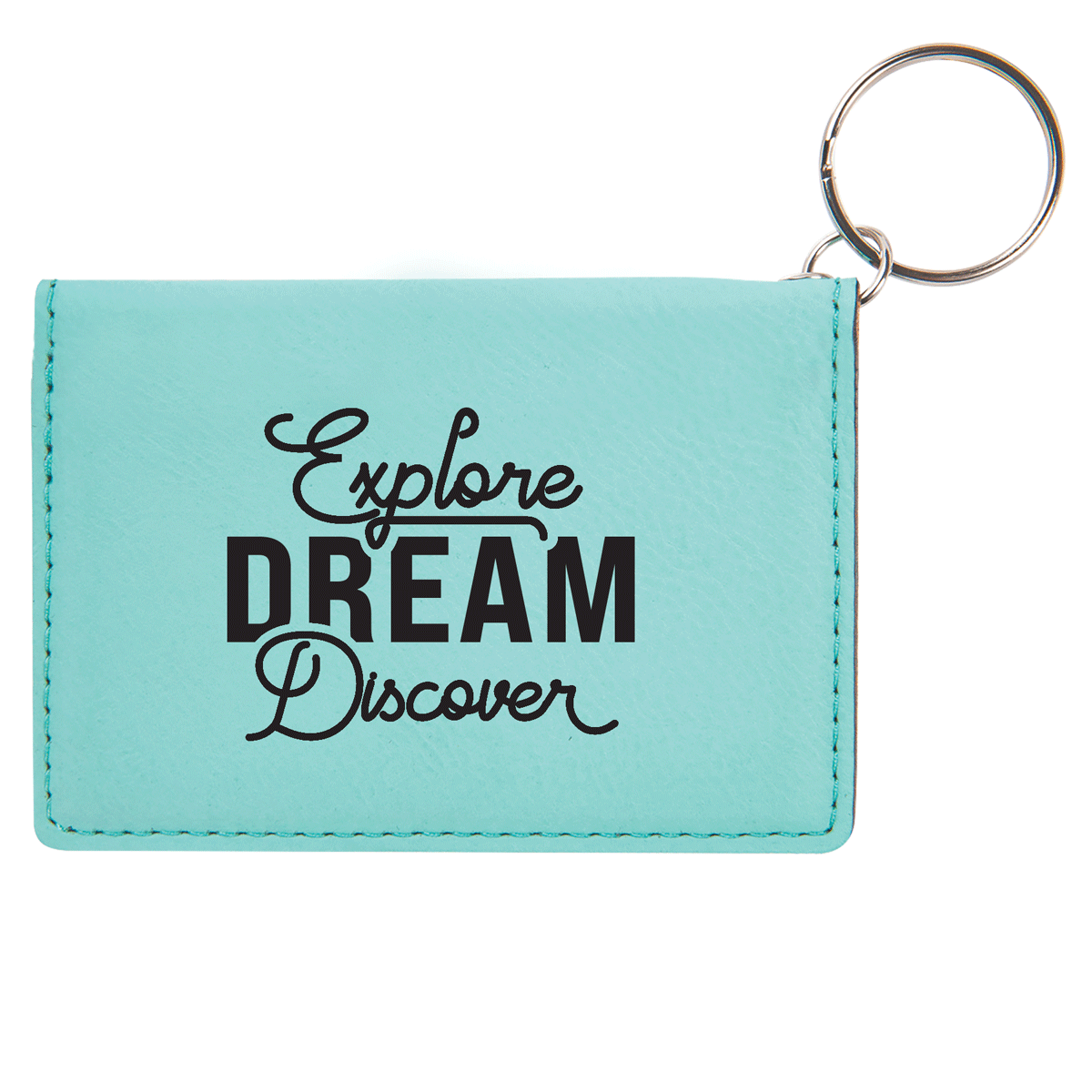 Explore-Dream-Discover - Leatherette Keychain ID Holder