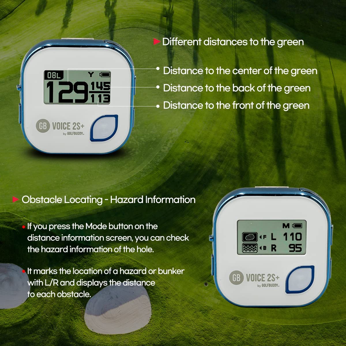 Golf Buddy Voice 2S+ Wearable Talking GPS Rangefinder