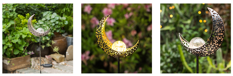 Garden Decor Solar Lights Outdoor Crystal Glass Globe Metal Moon Stake Light