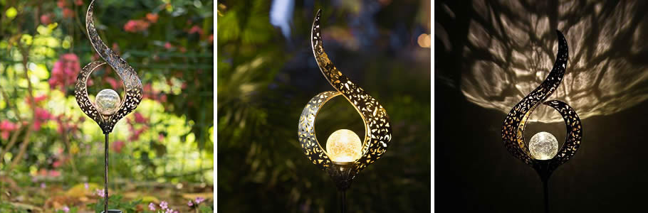 Retro Geometric Art Outdoor Bronze Solar Light Glass Ball Imitation Crack Garden Decoration Lights