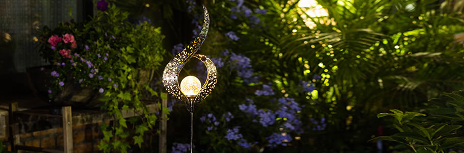 Retro Geometric Art Outdoor Bronze Solar Light Glass Ball Imitation Crack Garden Decoration Lights