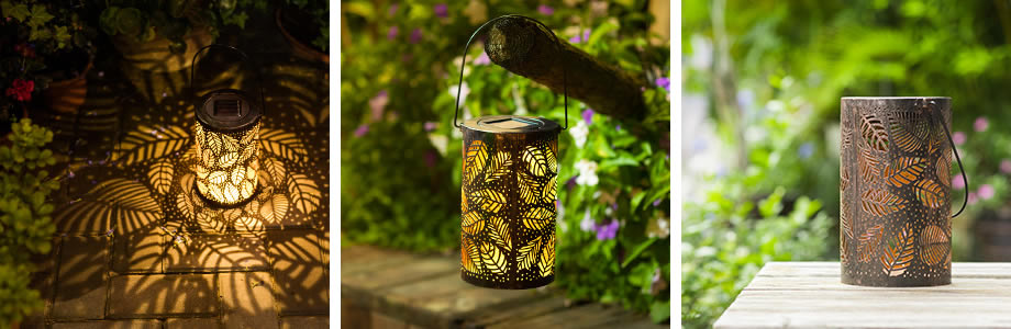 Holiday Party Solar Lantern Lights Bloom Leaf Pattern Home Garden Night Light