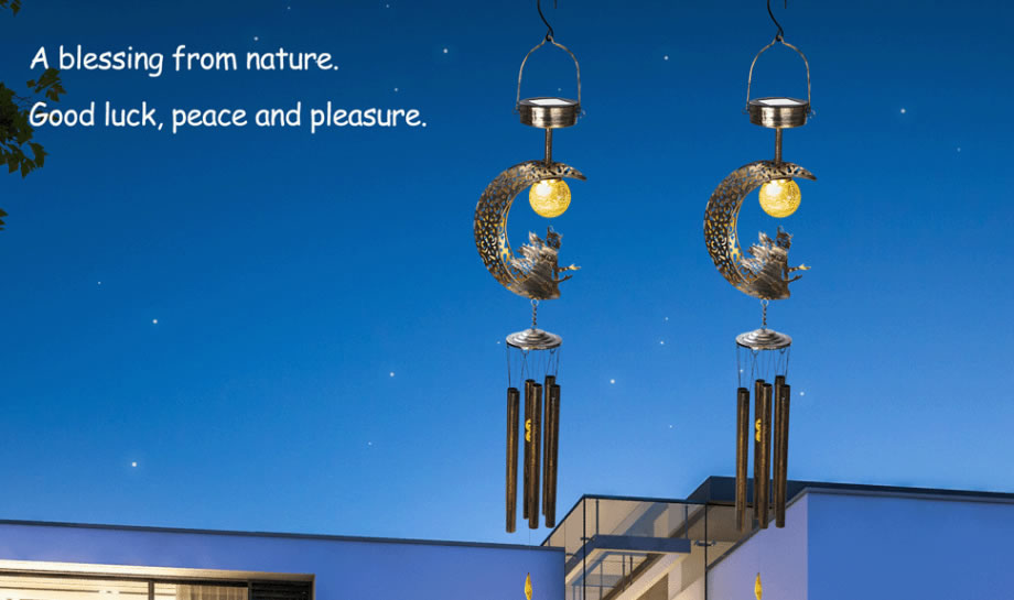 garden Solar light with moon angel wind chime