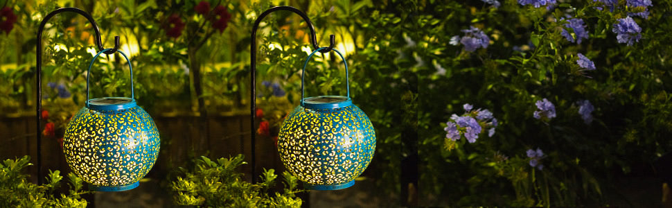 Exquisite Blue Lantern Solar Lamp Outdoor Garden Yard Hanging Lights