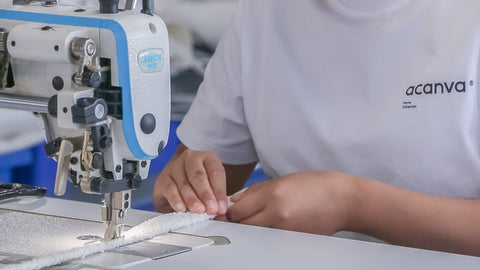 Sewing of fabric at Acanva factory