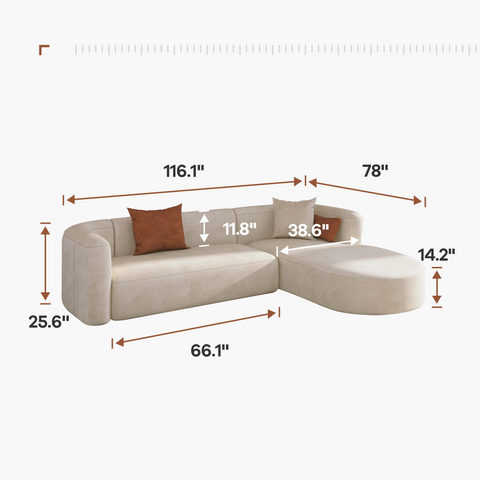 size of mellow sectional by Acanva