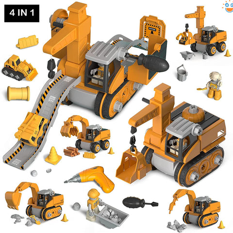 【4 in 1 】DIY電動ドライバー建設車両おもちゃ大工さん組み立て知育玩具