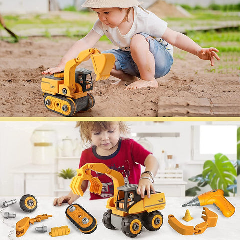 【4 in 1 】DIY電動ドライバー建設車両おもちゃ大工さん組み立て知育玩具