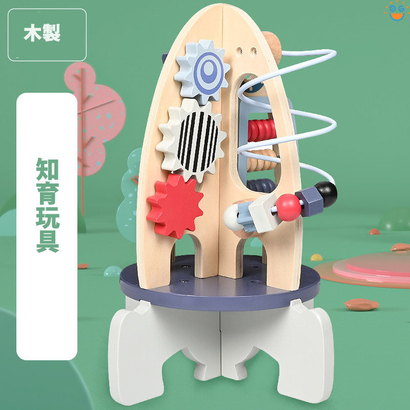 木製ロケットビーズ迷路ギア付き感覚おもちゃ子供知育玩具
