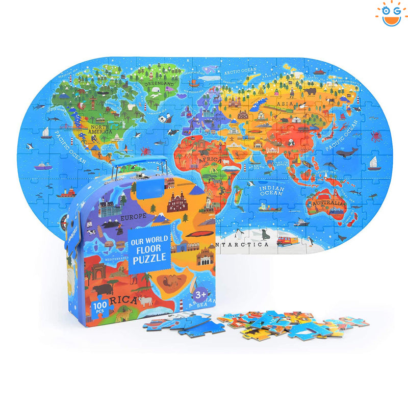 100Pcs紙ジグソー世界地図パズルギフトボックス知育玩具