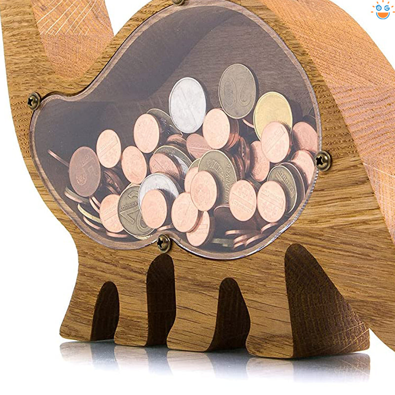 木製の恐竜デザイン動物の貯金箱コイン保管おもちゃ