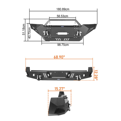 Front Bumper Rear Bumper with 2 ×18W LED Floodlights for 05-15 Toyota Tacoma
