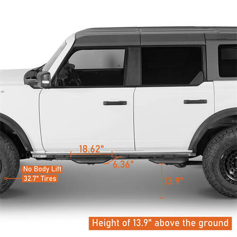 Ford Bronco Side Steps Wheel-To-Wheel Running Boards Side Hoop Steps 4x4 Parts - Hooke Road b8930s dimension 1