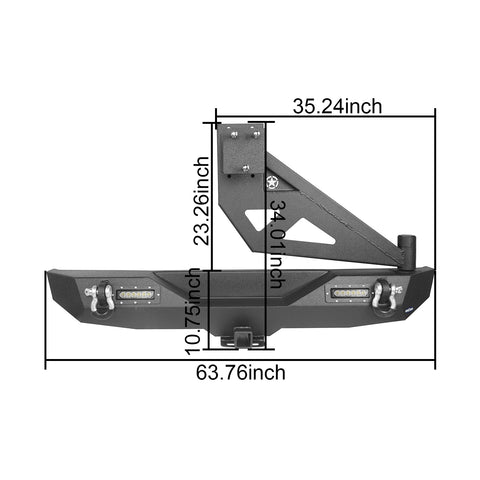 Hooke Road Jeep JL Rear Bumper w/Swing Out Tire Carrier(18-22 Jeep Wrangler JL) DIMENSION