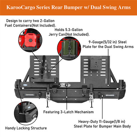 2005-2015 Toyota Tacoma Rear Bumper w/Swing Arms & Tire Carrier & Jerry Can Holder 4x4 Truck Parts - Hooke Road b4036s details 3