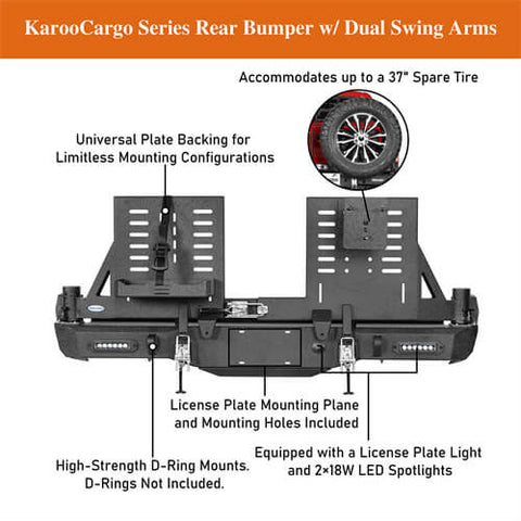 2005-2015 Toyota Tacoma Rear Bumper w/Swing Arms & Tire Carrier & Jerry Can Holder 4x4 Truck Parts - Hooke Road b4036s details 4