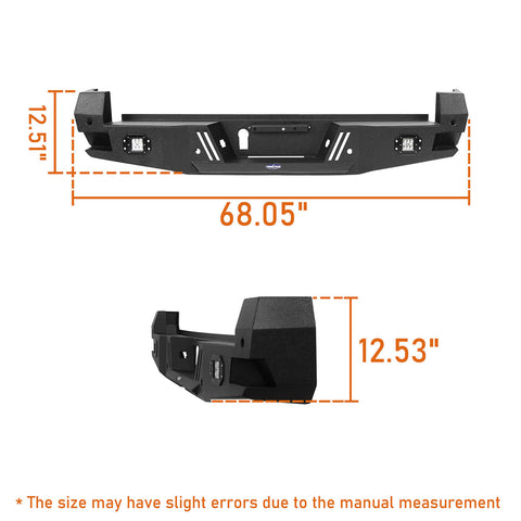 HookeRoad Tacoma Front & Rear Bumpers Combo for 2016-2022 Toyota Tacoma 3rd Gen b4203s4204 dimension 2