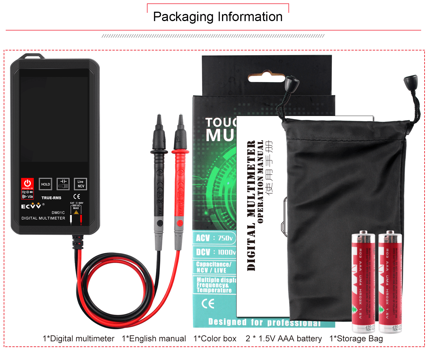 ECVV Touch Screen Digital Multimeter Color Display Auto Recognition-14
