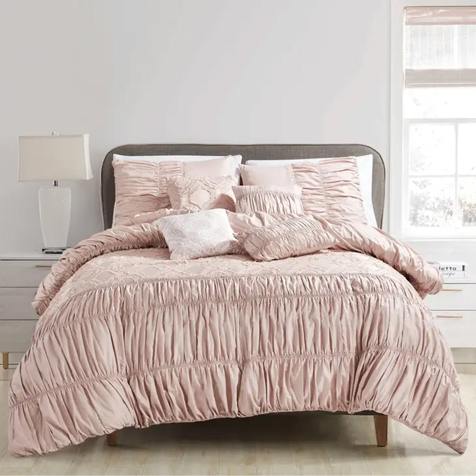 Altina Ruffle Pink Pleated Comforter - 7 Piece Set