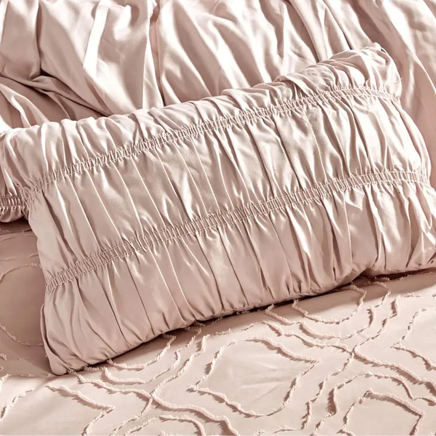 Altina Ruffle Pink Pleated Comforter - 7 Piece Set