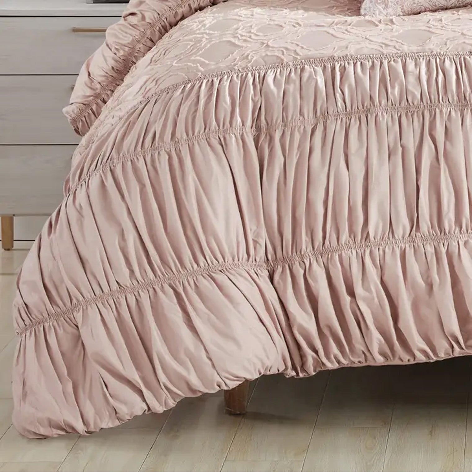 Altina Ruffle Pink Pleated Comforter - 7 Piece Set