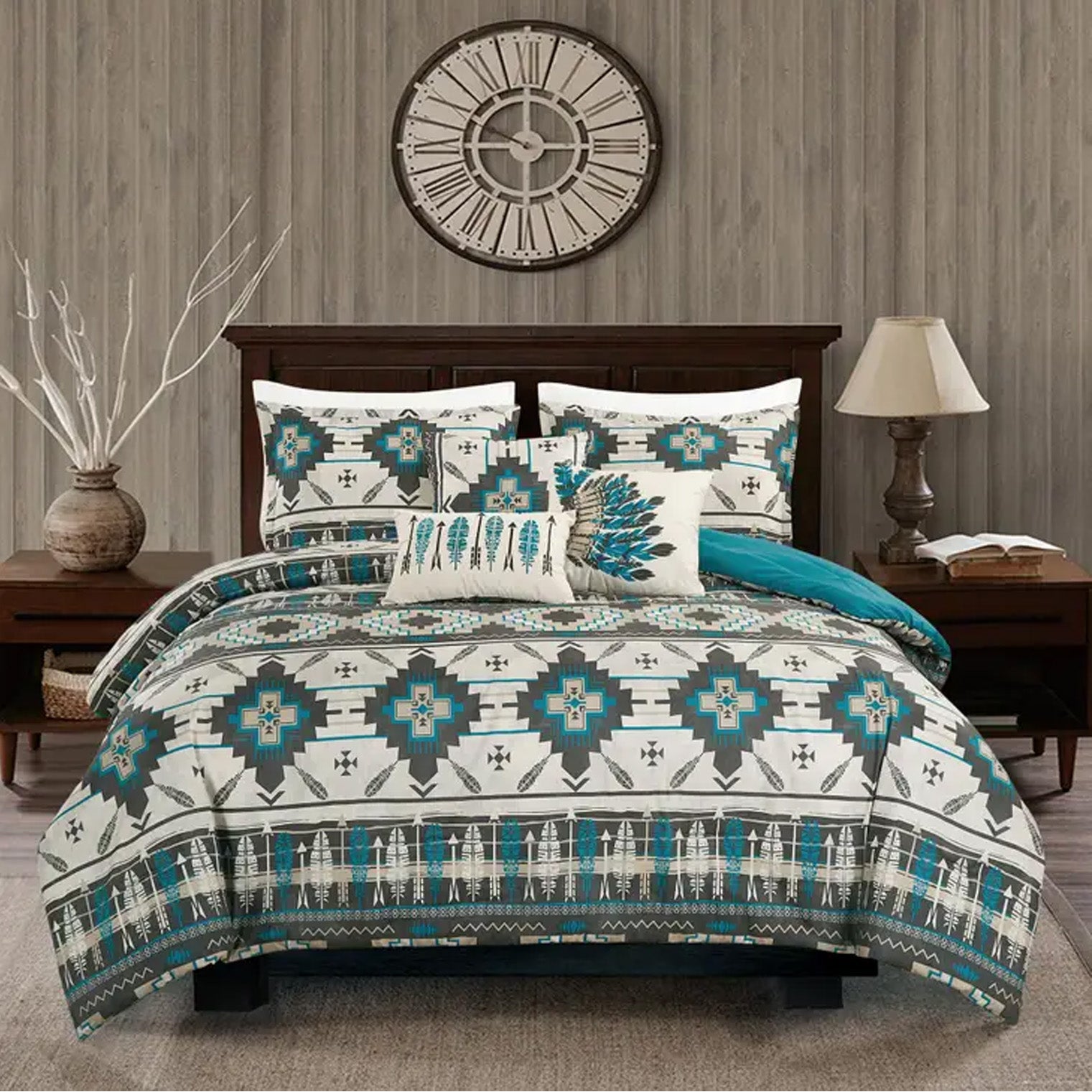 Austin Navajo Turquoise Feather Aztec Comforter - 6 Piece Set