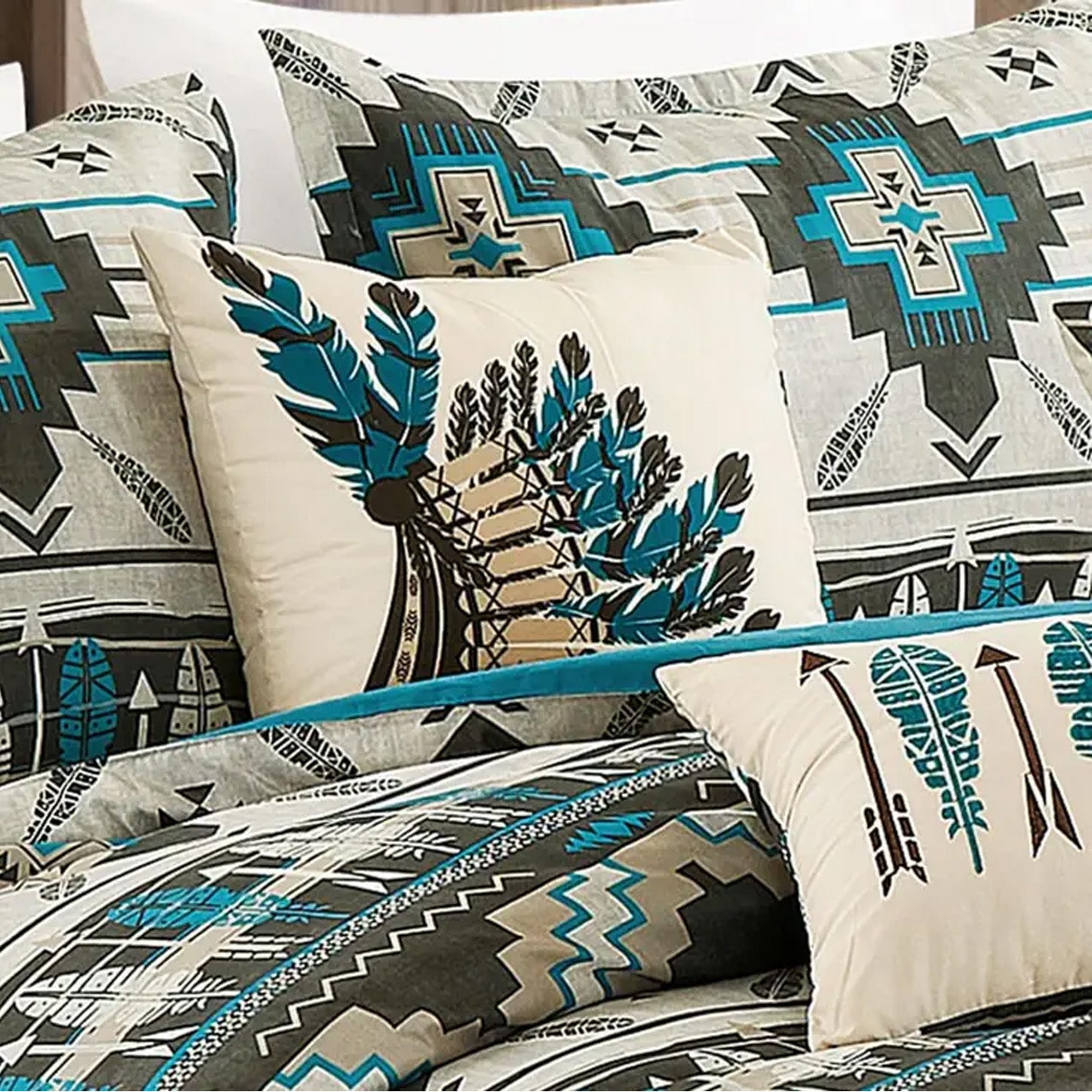 Austin Navajo Turquoise Feather Aztec Comforter - 6 Piece Set