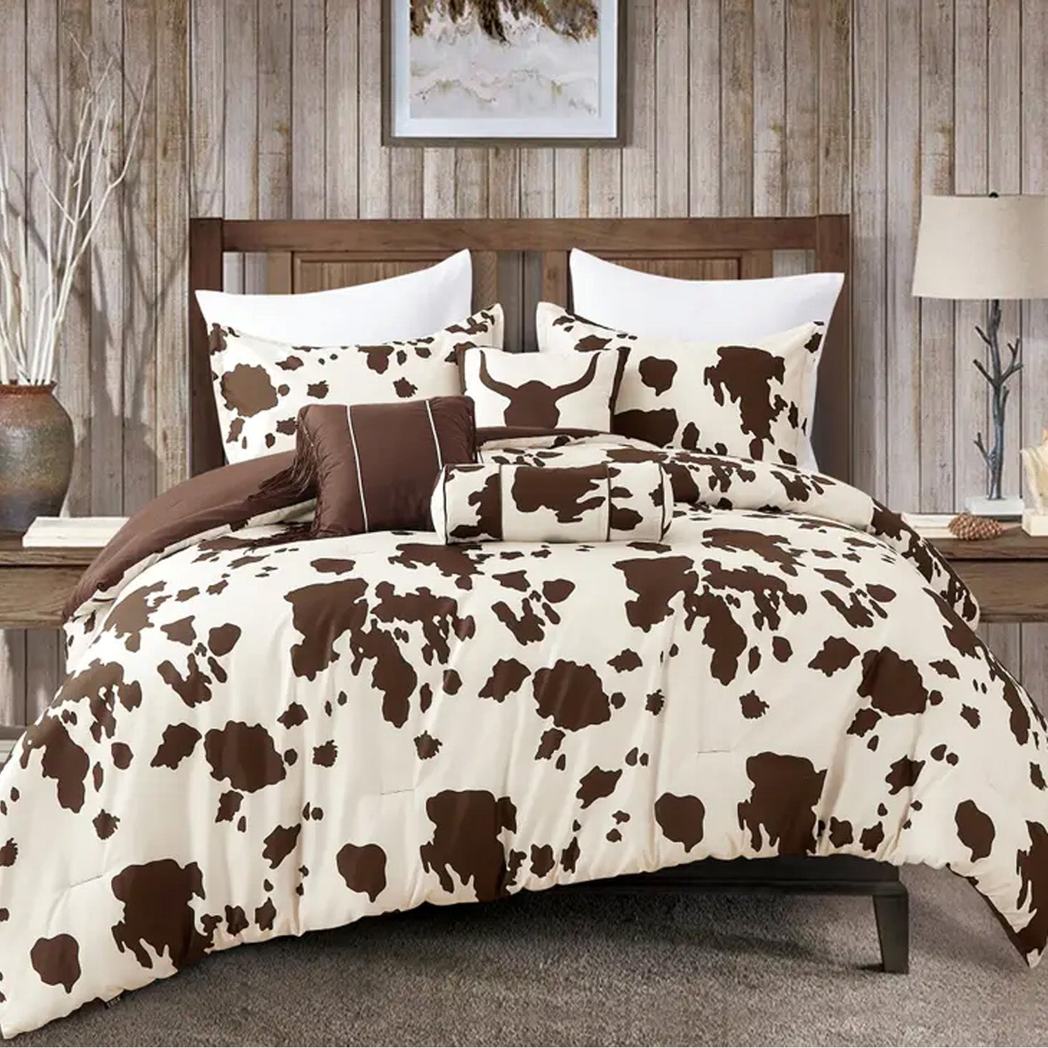 Cowhide Brown Cow Skull Comforter Set - 6 Piece Set