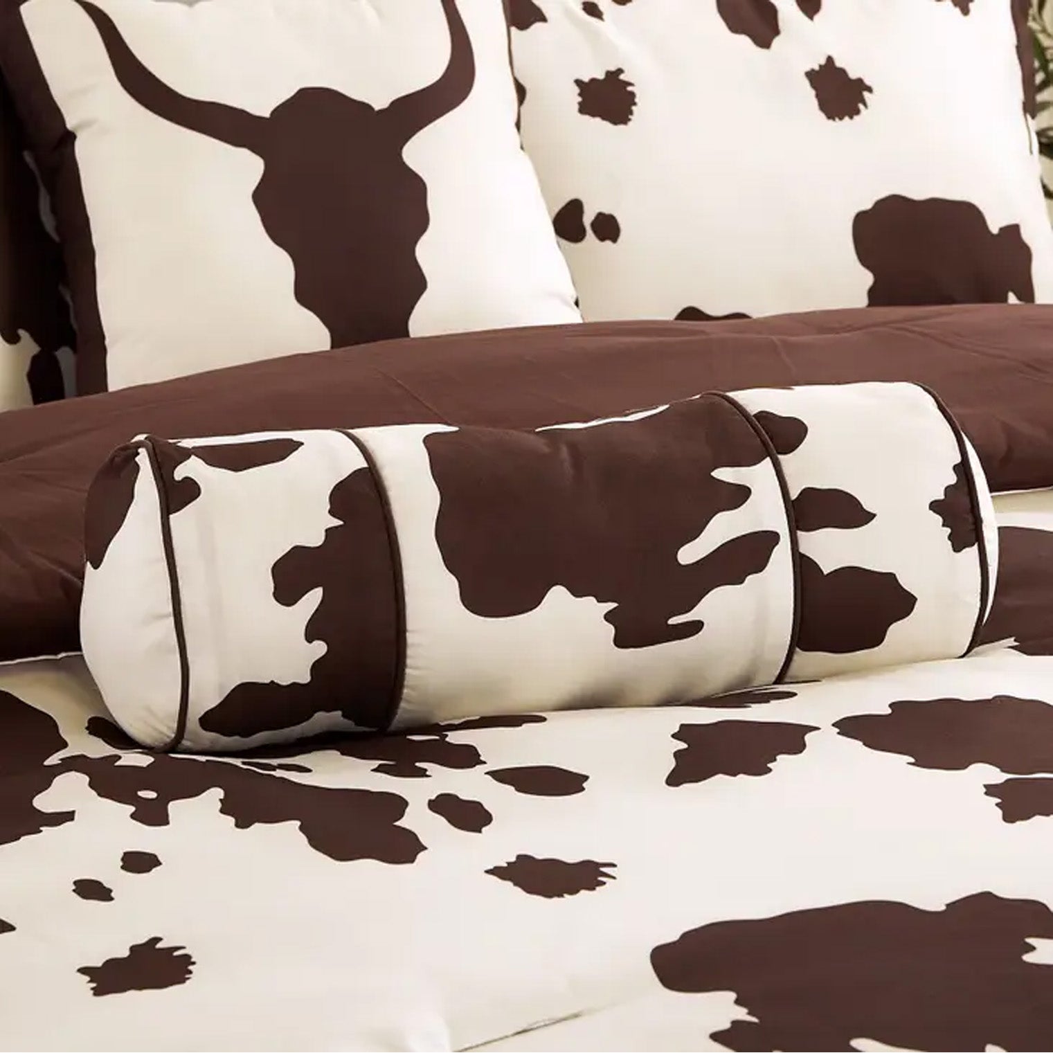 Cowhide Brown Cow Skull Comforter Set - 6 Piece Set