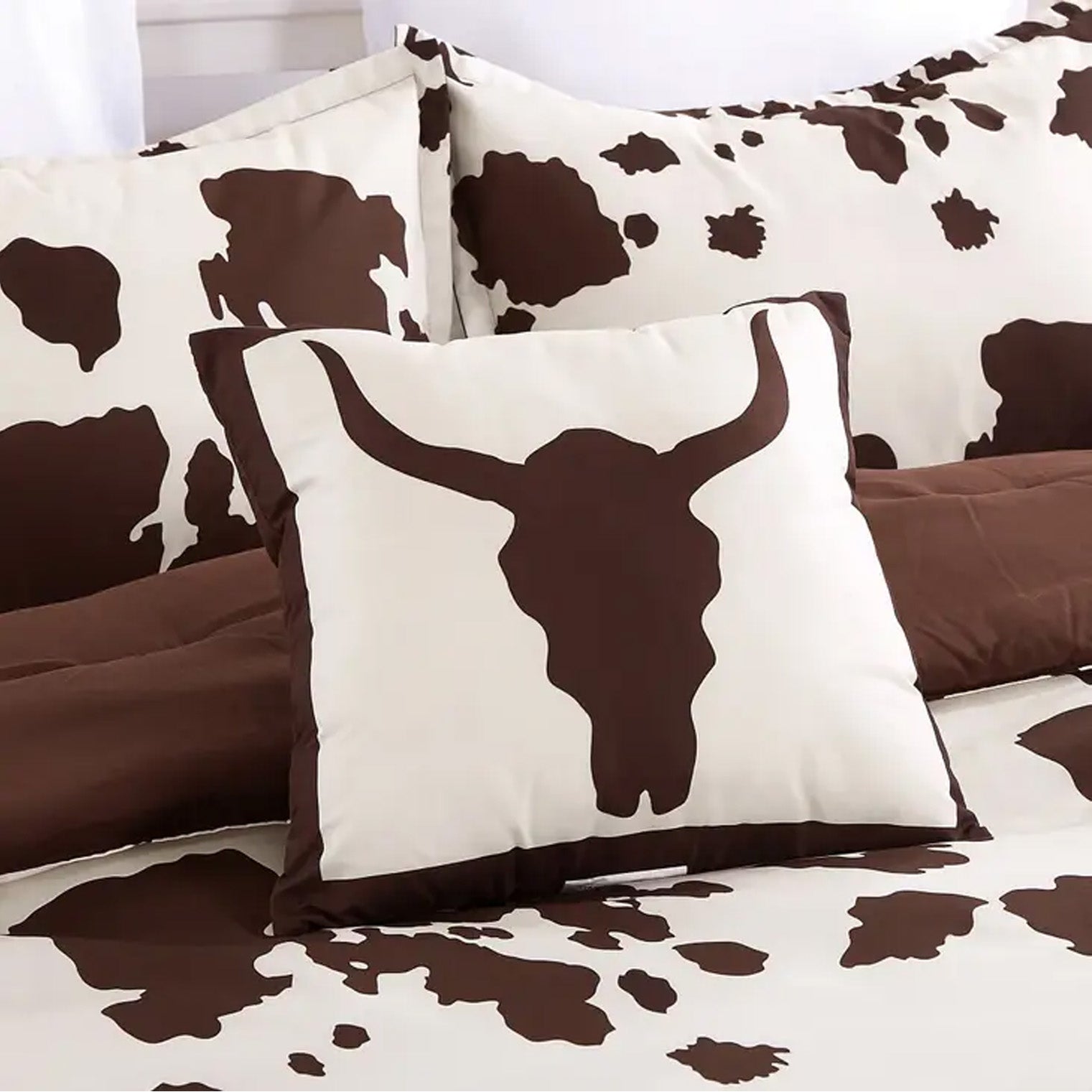 Cowhide Brown Cow Skull Comforter Set - 6 Piece Set