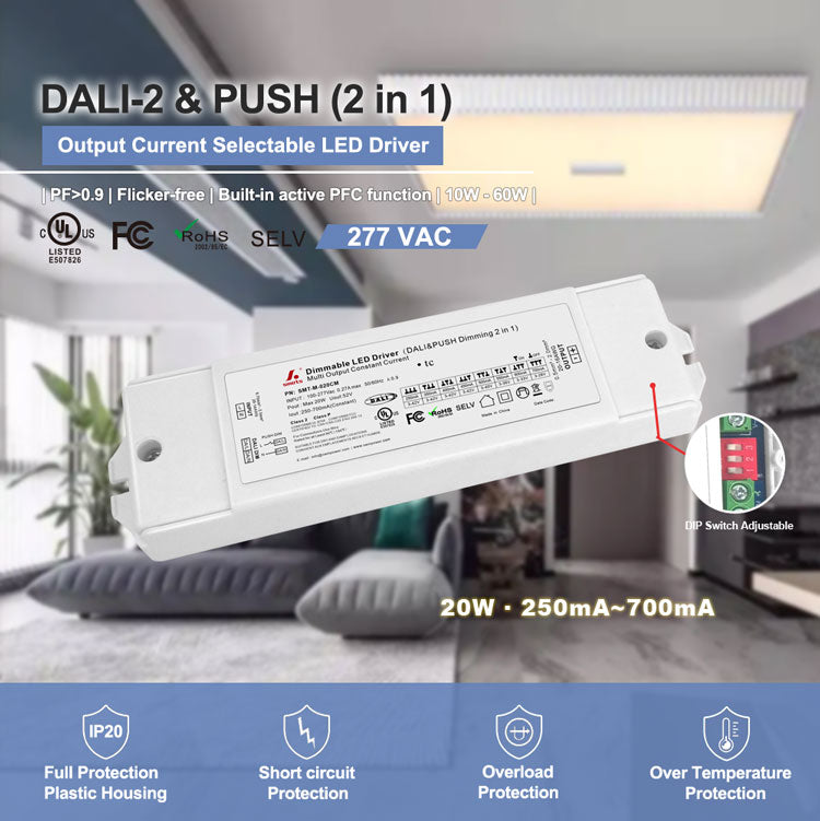 DALI & PUSH Dim Multi-Current Driver 20W (DIP Adjustment)