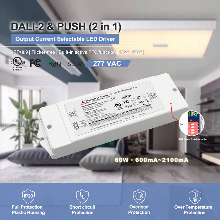 DALI & PUSH Dim Multi-Current Driver 60W (DIP Adjustment)