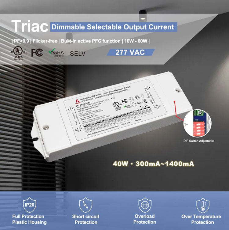 Triac Dimmable Multi-Current Driver 40W (DIP Adjustment)