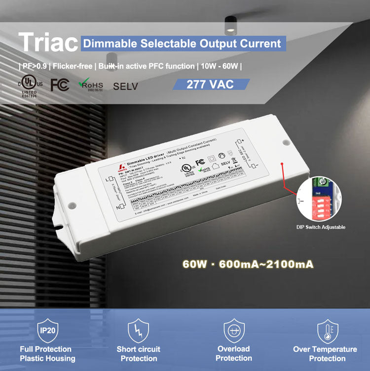 Triac Dimmable Multi-Current Driver 60W (DIP Adjustment)