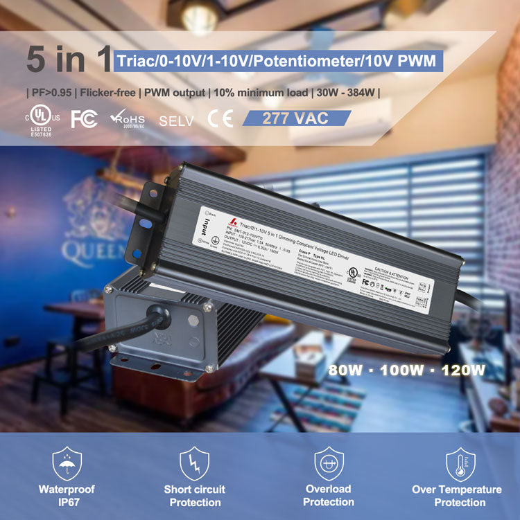 Triac/0-10V/1-10V/Potentiometer/10V PWM 5 in 1 Dimmable constant voltage LED driver