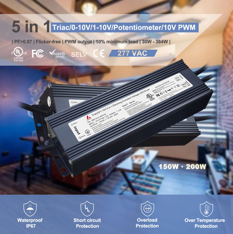 Triac/0-10V/1-10V/Potentiometer/10V PWM 5 in 1 Dimmableconstant voltage LED driver 300W