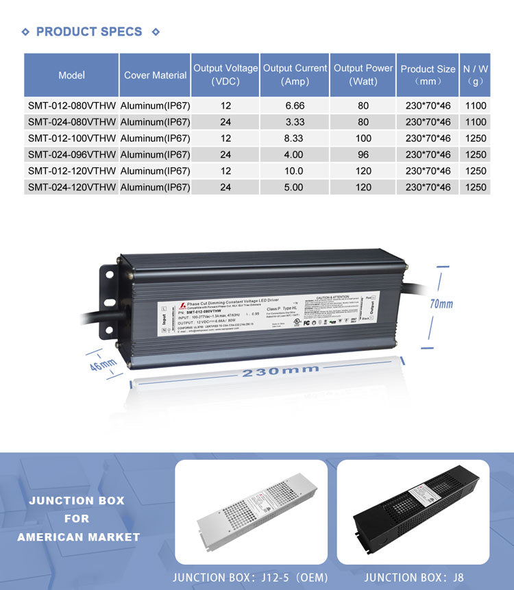 277vac Constant voltage triac dimming led driver 80W