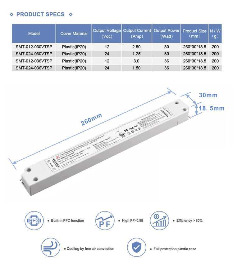 slim size Triac dimmable led driver 12V 24V