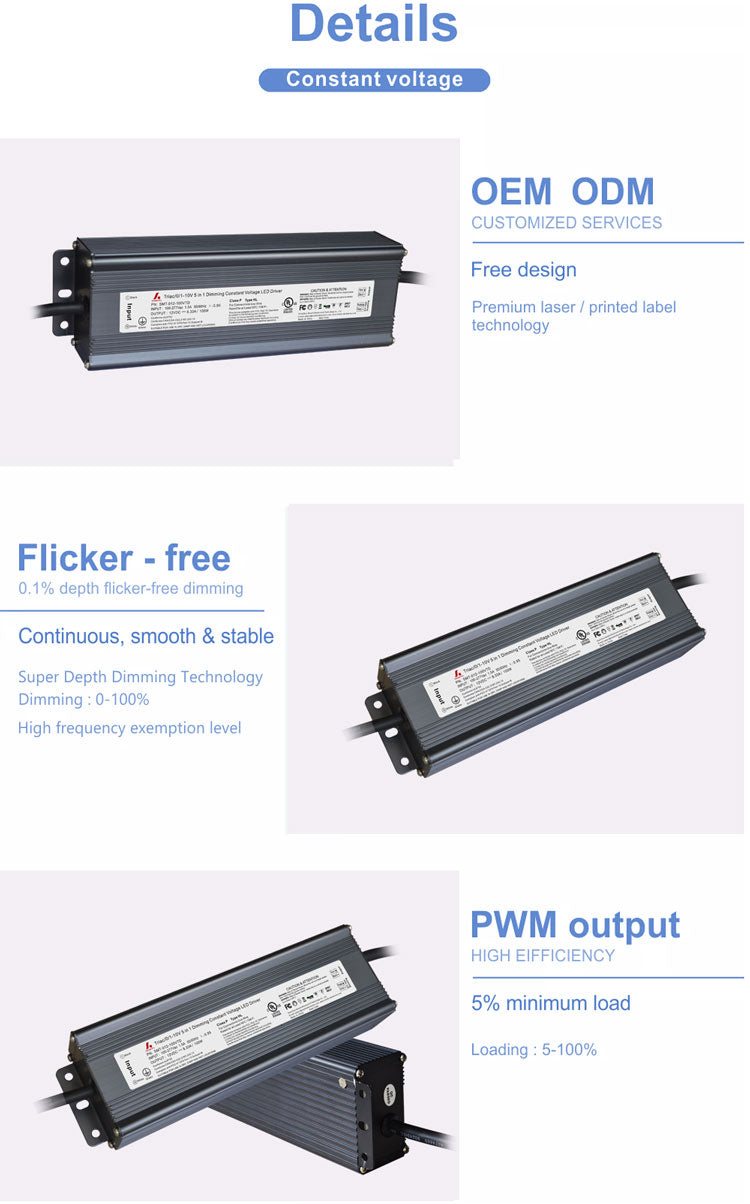 Triac/0-10V/1-10V/Potentiometer/10V PWM 5 in 1 Dimmableconstant voltage LED driver 100w