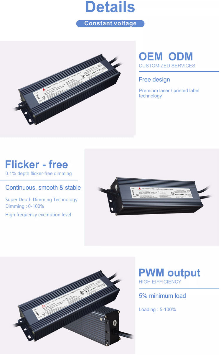 Triac/0-10V/1-10V/Potentiometer/10V PWM 5 in 1 Dimmableconstant voltage LED driver 200W