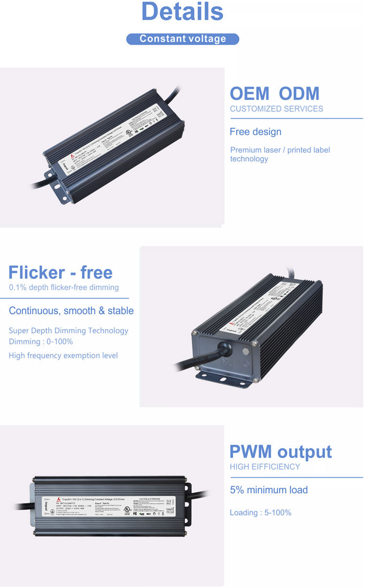 Triac/0-10V/1-10V/Potentiometer/10V PWM 5 in 1 Dimmableconstant voltage LED driver 80w